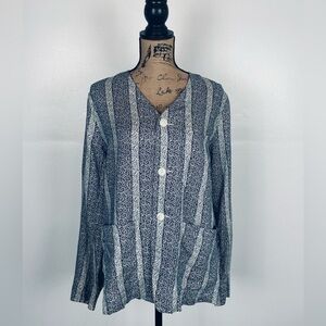 Needles Linen Boho Tunic Top Size S Blue Button Front Japan Long Sleeves Pockets